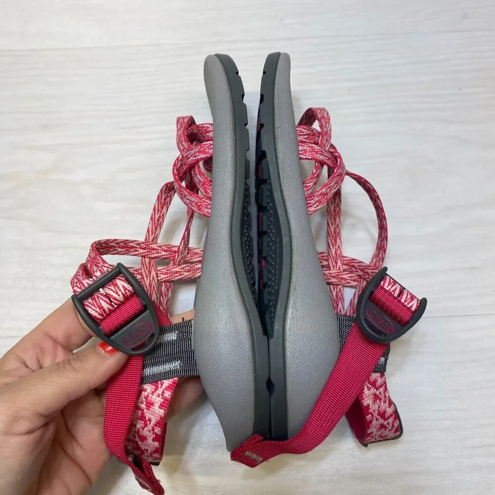Chaco ZX/1 Ecotread Strappy‎ Sandals Kids Size 3 Pink White Sport Hiking Comfort